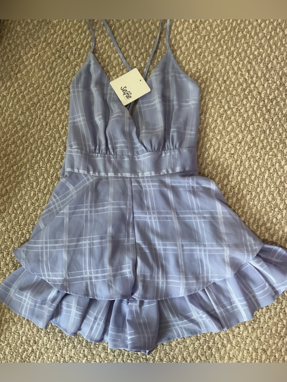 Selfie Leslie Lavender Plaid V-Neck Women's Romper - Picture 5 of 10